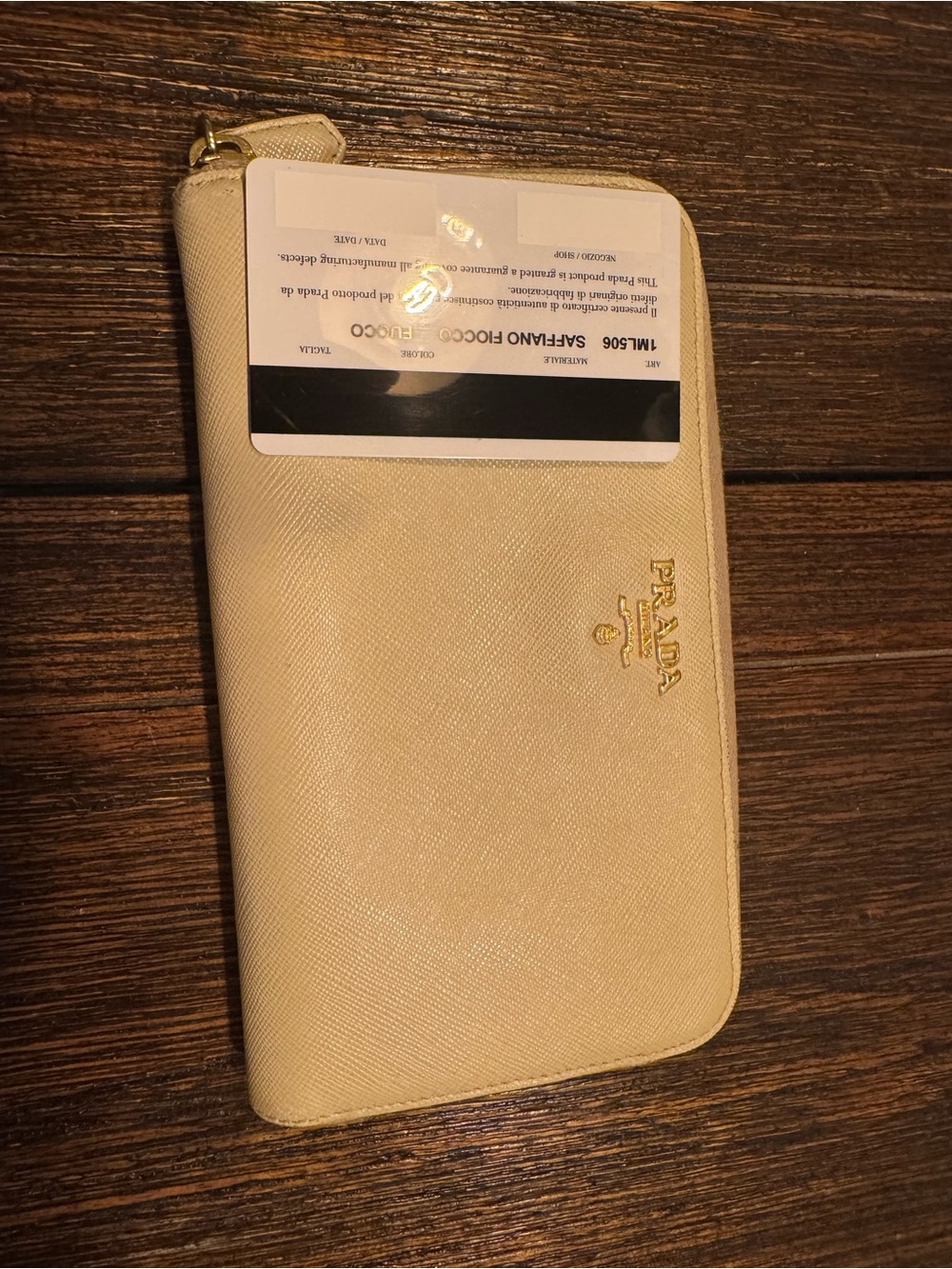 Authentic Prada Saffiano Fiocco Zip Around Wallet 1ML506 Ivory/Cream